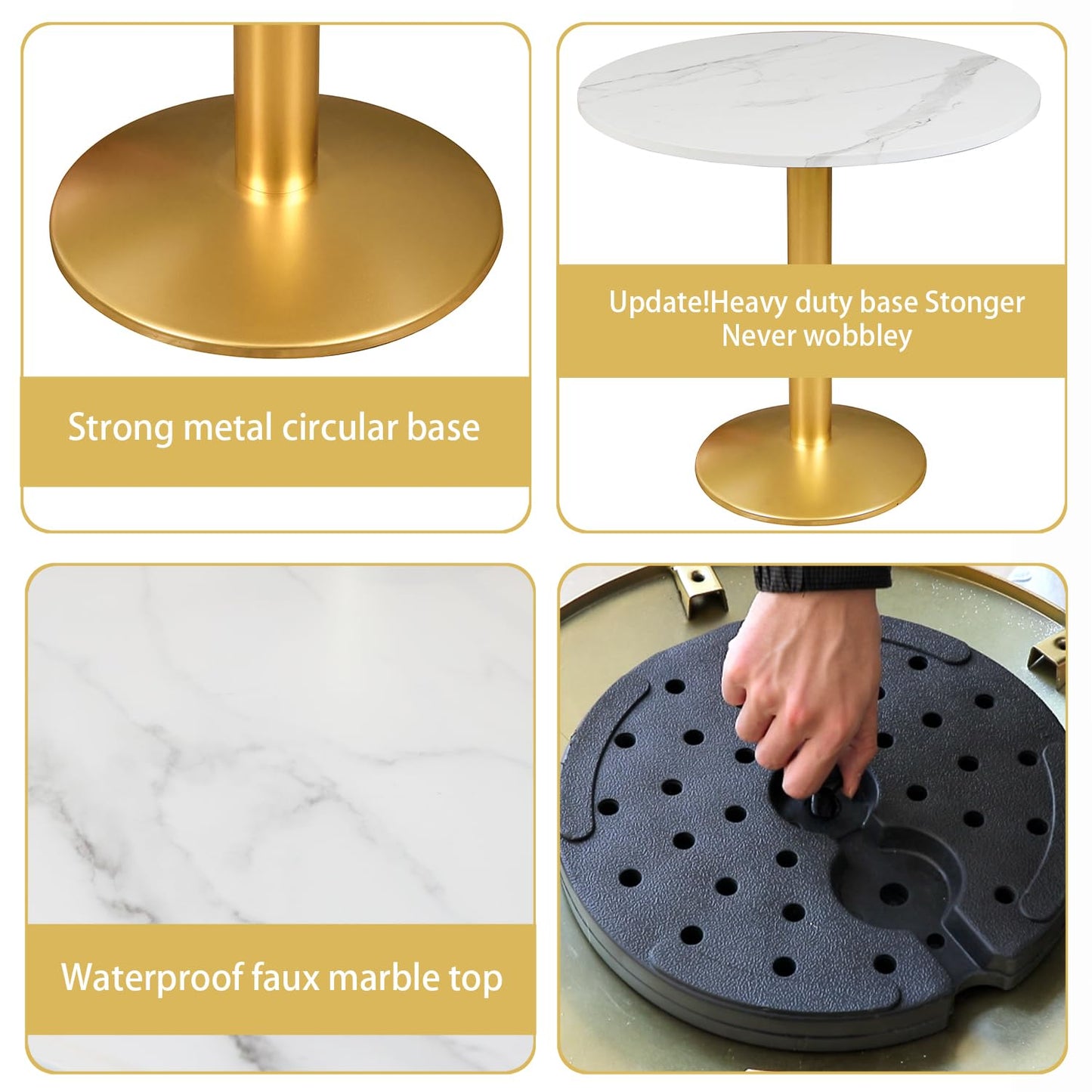 30 Inch Round Dining Table, Modern Tulip Bistro Table with White Faux Marble Top and Weighted Gold Pedestal Base, Small Kitchen Table for 2-4 People, Mid Century Style for Dining Room, Cafe, Office