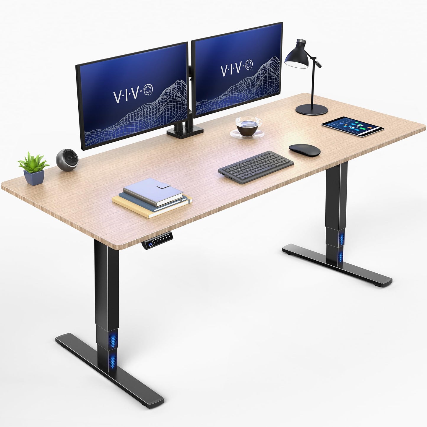 VIVO Electric 71 x 30 in Real Bamboo Standing Desk, Touch Screen Adjustment, 220 lb Frame Support, 2E Series, Black Frame, DESK-KIT-2E71O