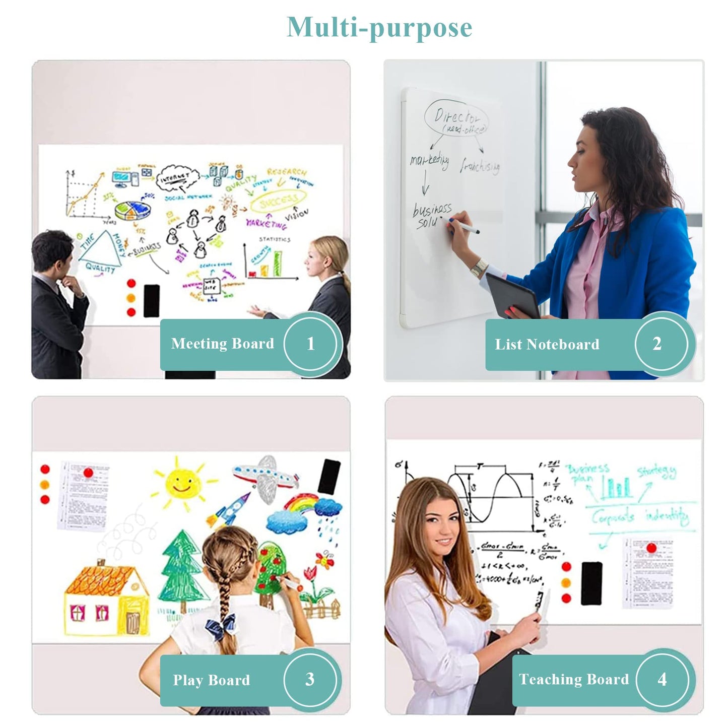 Warasee Self-Adhesive Office Whiteboard Sticker: 16" x 24" Magnetic Receptive Dry Erase Wall Film | No Ghosting Easy Peel & Stick for Professionals | Flat-Lay Ready for Meeting Room