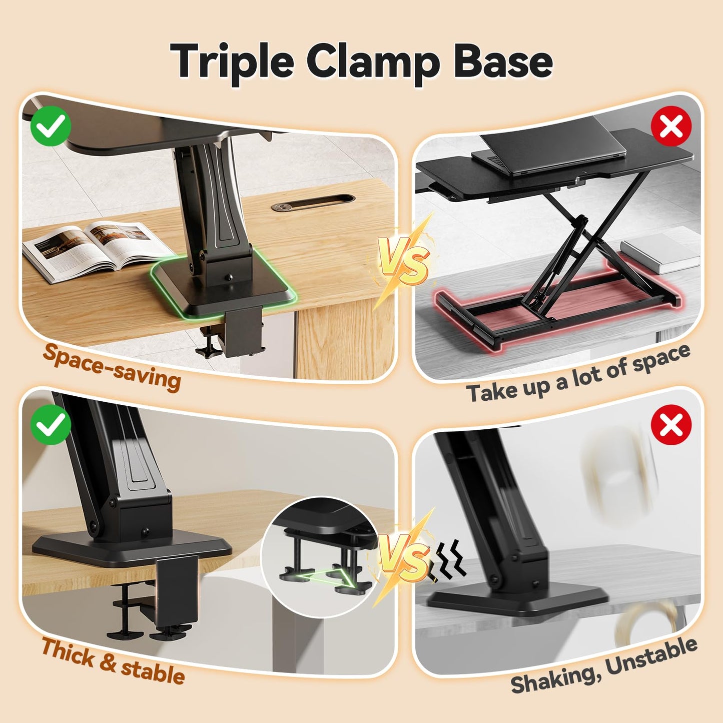JYLH JOYSEEKER 28" Standing Desk Converter, Height Adjustable Clamp Desktop Riser with Keyboard Tray, Sit Stand Monitor Riser Workstation for Home Office, Magnets Inclued, Black