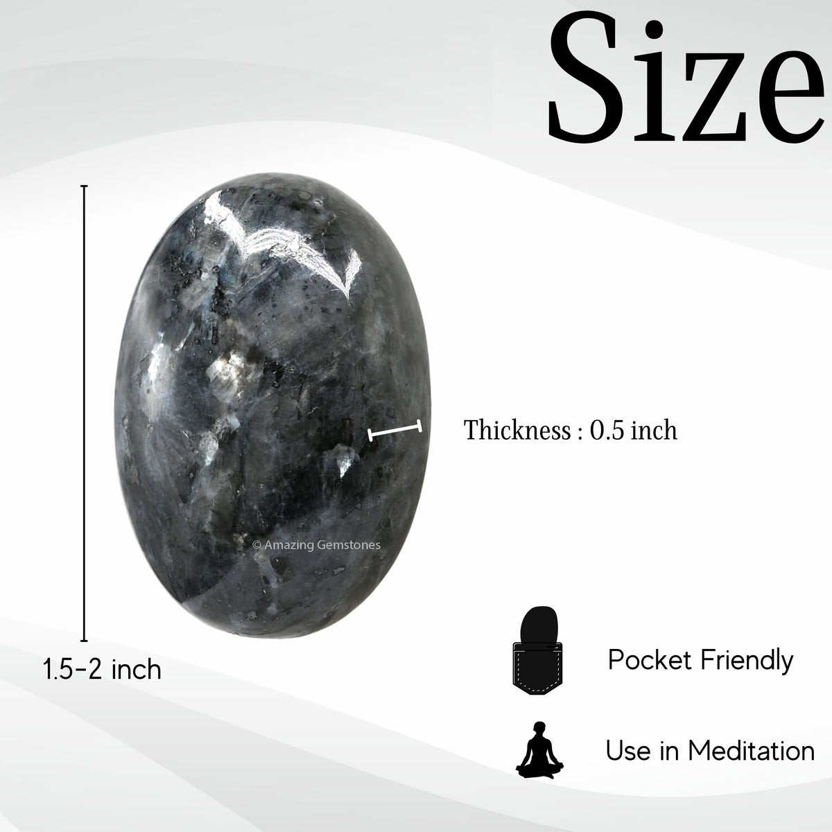 Amazing Gemstone Larvikite Crystals and Healing Stones - Large Palm Stone Crystals Piedra - Crystal for Good Luck, Balanced Positive Energy, Meditation - Unique Stocking Stuffers, Gifts for Women, Men