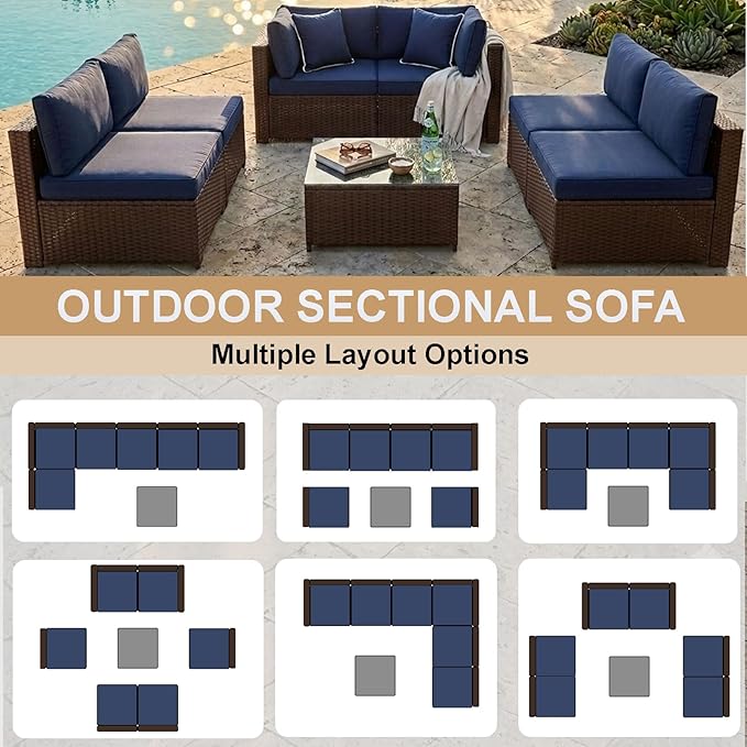 KIGOTY 7-Piece Patio Furniture Set, All-Weather PE Rattan Outdoor Sectional Sofa