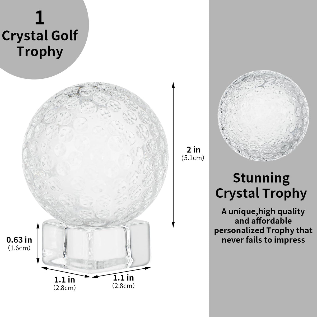 Landical 6 Pcs Crystal Glass Golf Ball Trophy with Display Stand Base for Sports Tournament Awards Crystal Golf Ball Trophy with Stand Team Prizes Statue for Retirement Gifts
