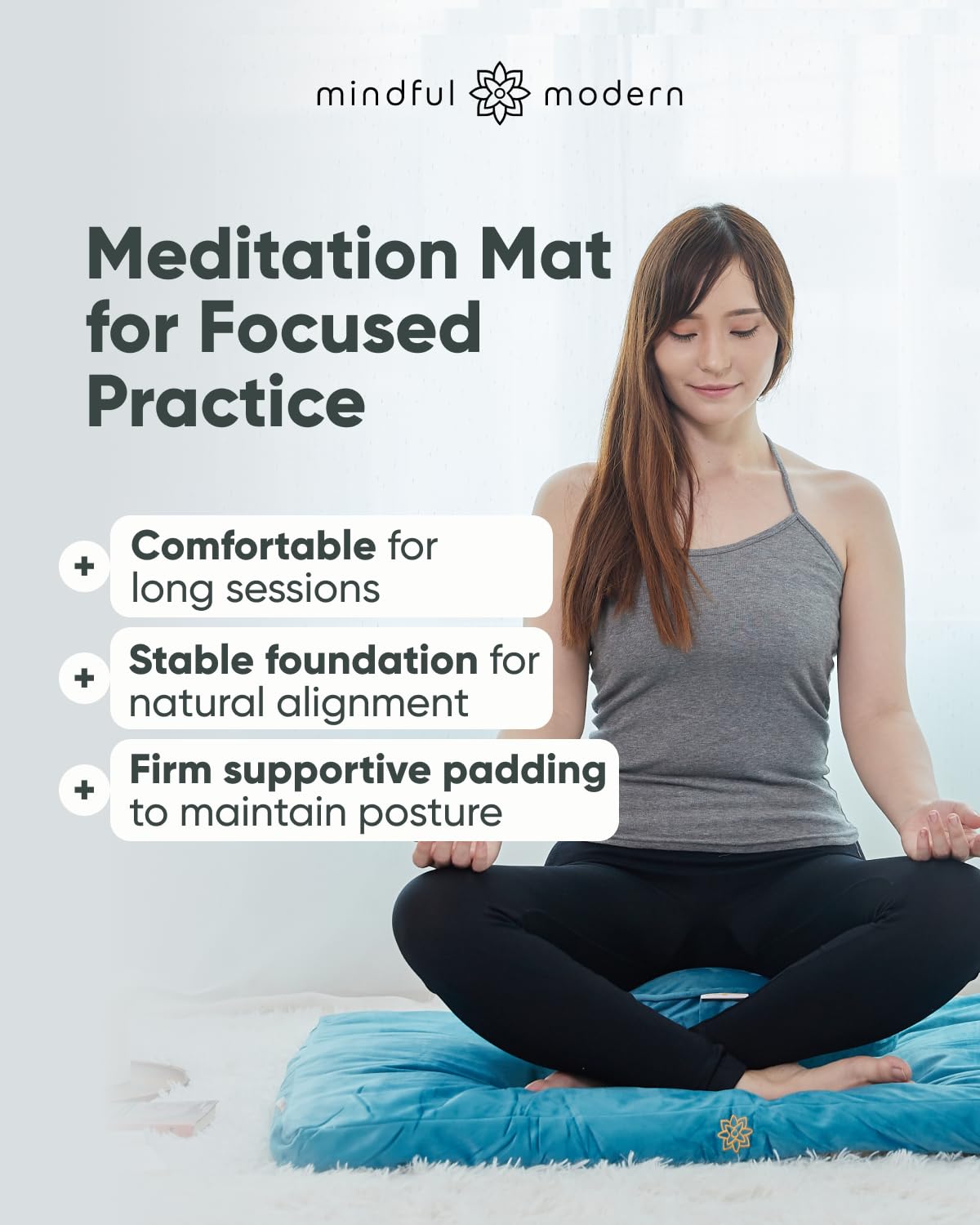 Mindful Modern Velvet Zabuton Meditation Mat - Luxurious Meditation Cushion Pillow with 100% Cotton Filling - Enjoy Better Posture and Greater Comfort for Zafu or Bench (Tropical Turquoise)