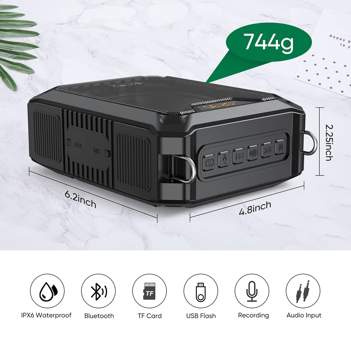 SHIDU 30W Voice Amplifier with Wireless Microphone, IPX6 Waterproof Amplifier Wireless & Wired Microphone Bluetooth Speaker Personal Megaphone for Teachers Meeting Speech Outdoors-M1000
