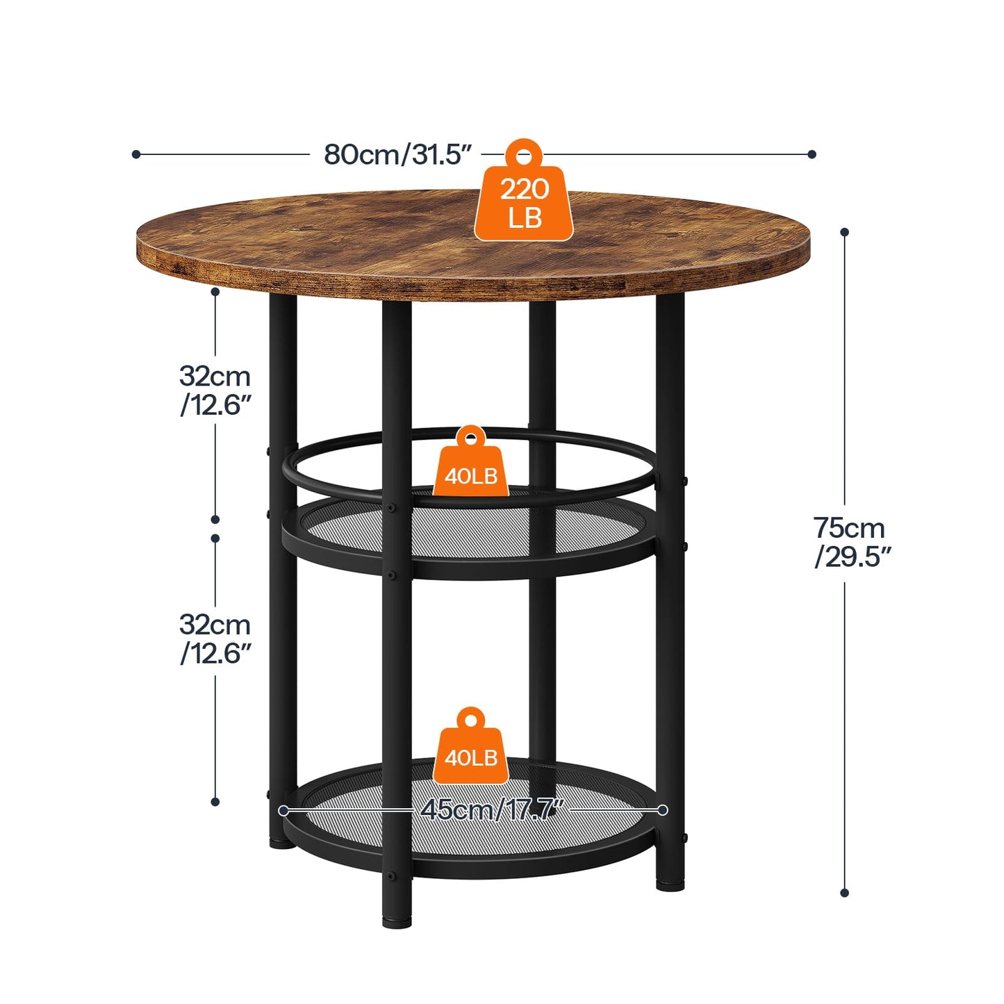 HOOBRO Dining Table, Round Dining Table for 2, 31.5" Kitchen Table for Small Spaces, Farmhouse Small Dining Room Table, 2-Tier Storage, Easy to Assemble, for Living Room, Rustic Brown BF19CZ01