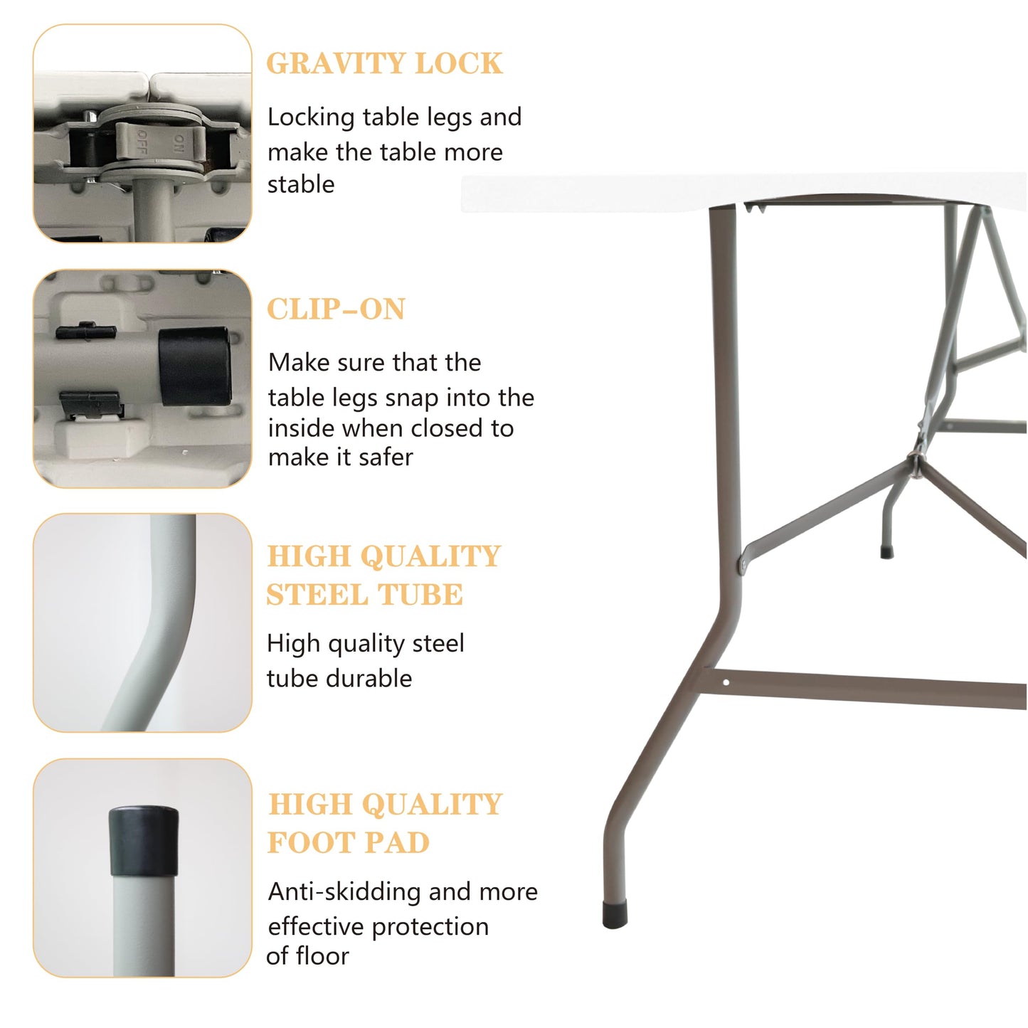 Vampire Killer Folding Table 6ft Foldable Table with Built in Handle & Steel Legs / 6FT Heavy Duty Folding Portable,Perfect for Party, Dining Indoor/Outdoor Events, Tailgating & Backyard BBQ, White