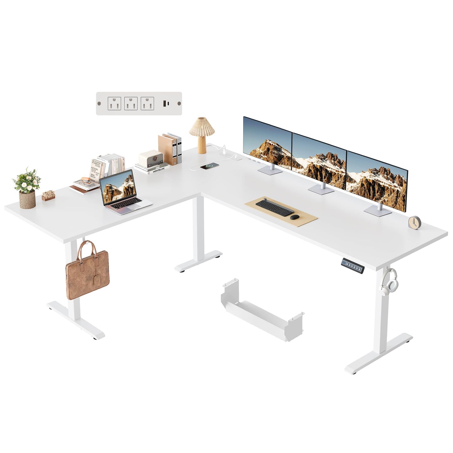 Klicelor L Shaped Standing Desk 75 x 61 Inch,Electric Height Adjustable Corner Desk with Cable Management & Power Outlets, Ergonomic Sit Stand Up Computer Table for Home Office,White