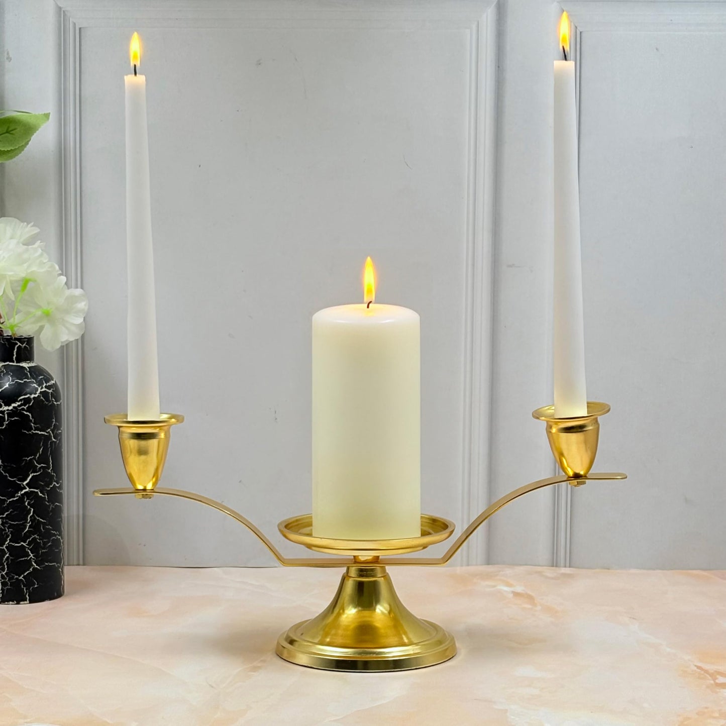 Hosley Gold Metal Unity Candle Holder Bundle with 11.5" High White Wedding Unity Candle Set, Great for Weddings Party Special Events and Emergency Lighting