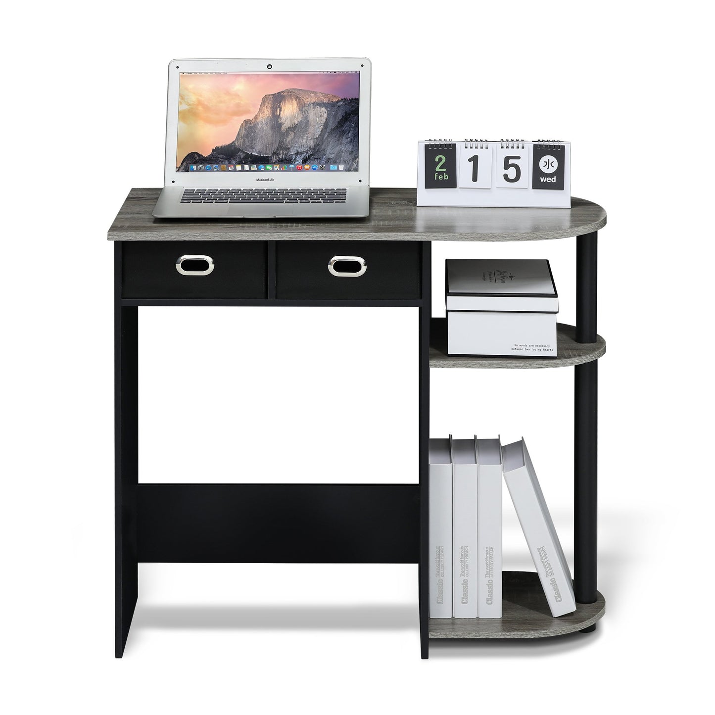 Furinno GO GREEN Desk, 31.5" Wide Gaming Desk with 2 Side Shelves and Storage Bins, Computer Desk, Office Desk for Home Office, Study Room, Dorm, Bedroom, French Oak