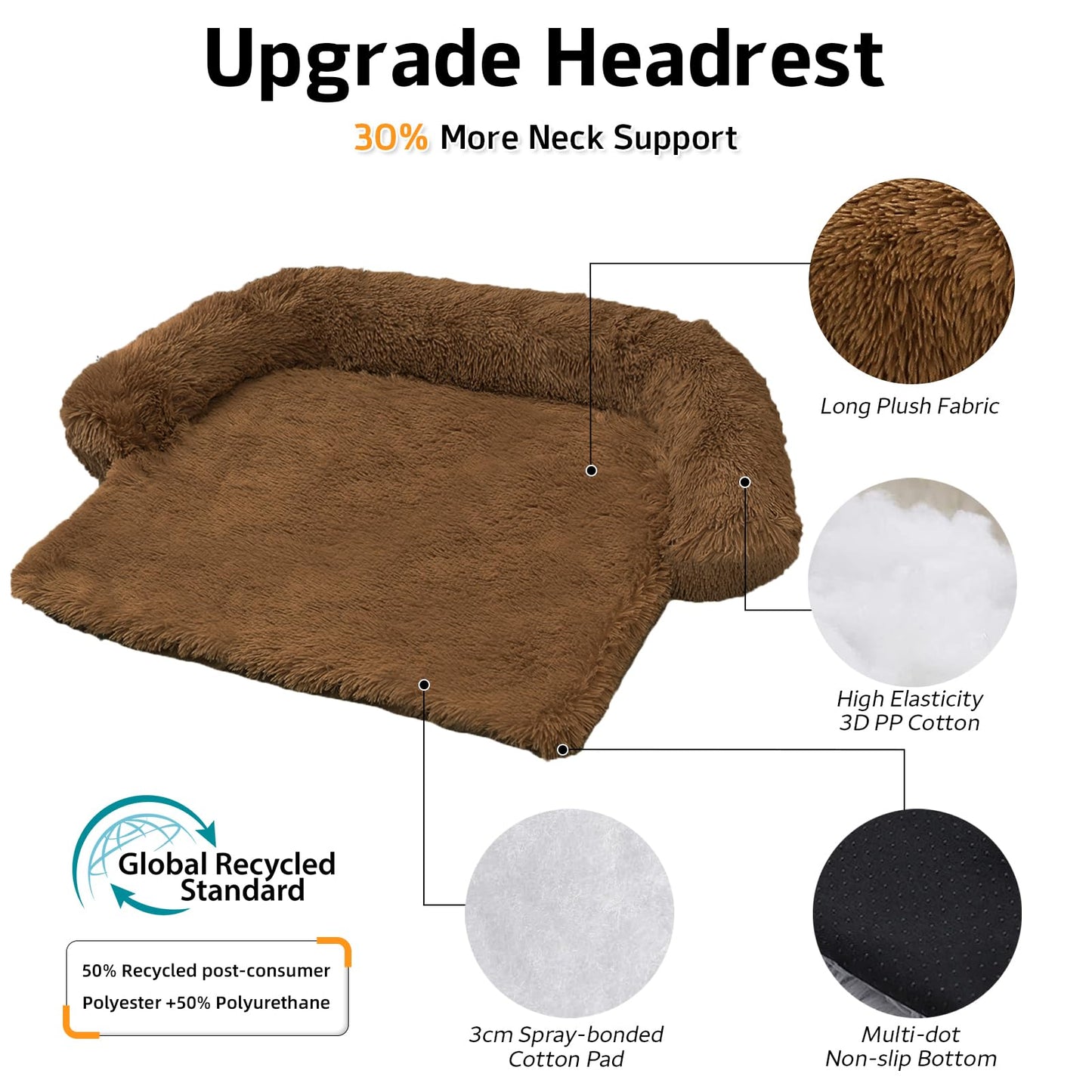GGIB Calming Dog Bed Fluffy Plush Dog Mat for Furniture Protector with Removable Washable Cover for Large Medium Small Dogs and Cats (Large, Brown)