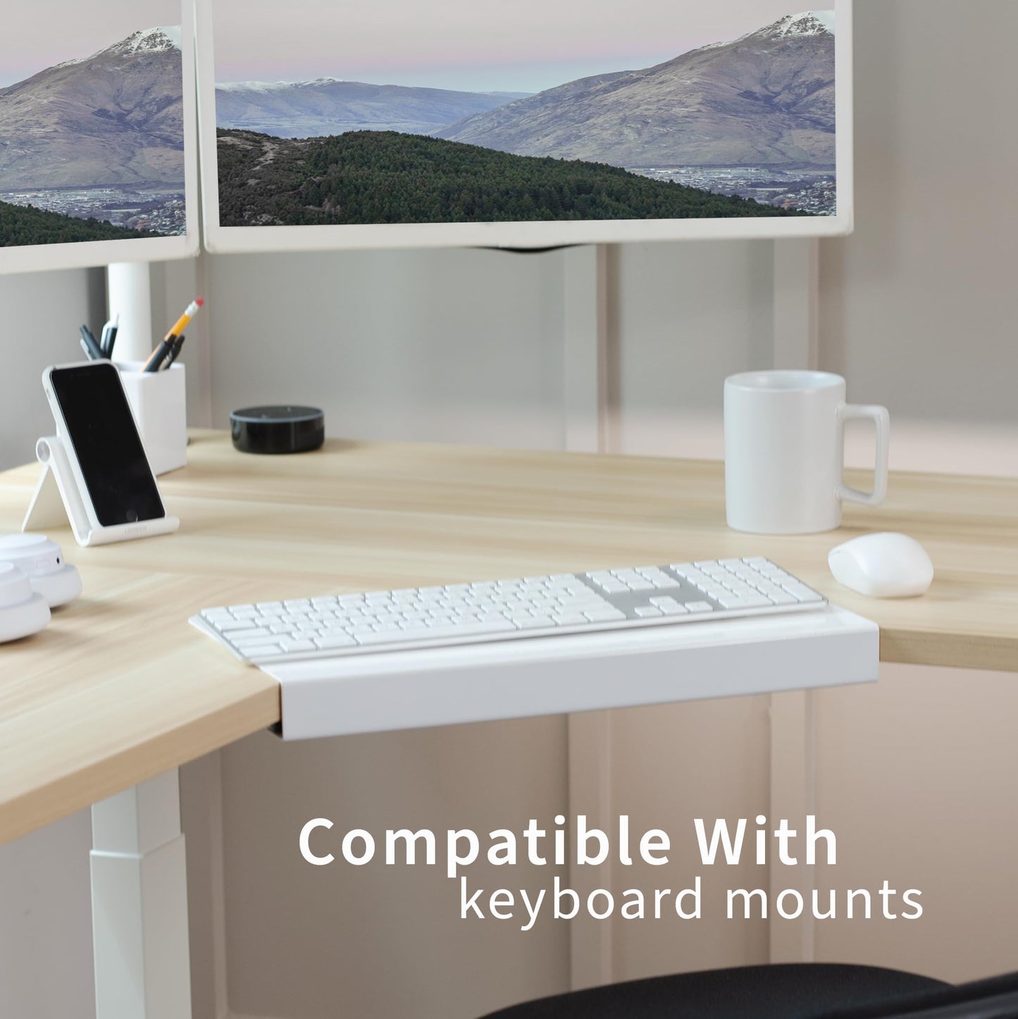 VIVO 17 inch Corner Desk Connector Sleeve for Keyboard Tray Mount on L-Shaped Workstation, Home Office, White, DESK-AC07SW