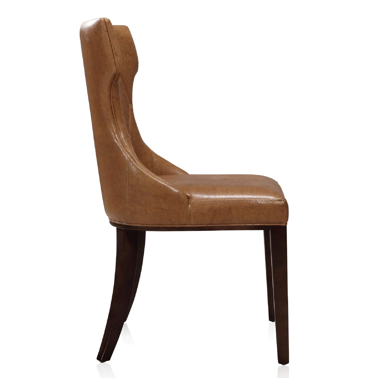 Manhattan Comfort Dining Chairs Set of 2, Upholstered Seats with Diamond Stitching, Solid Beech Wood Frame, 4-Leg Base, 18.5" Seat Height, Fully Assembled, Saddle