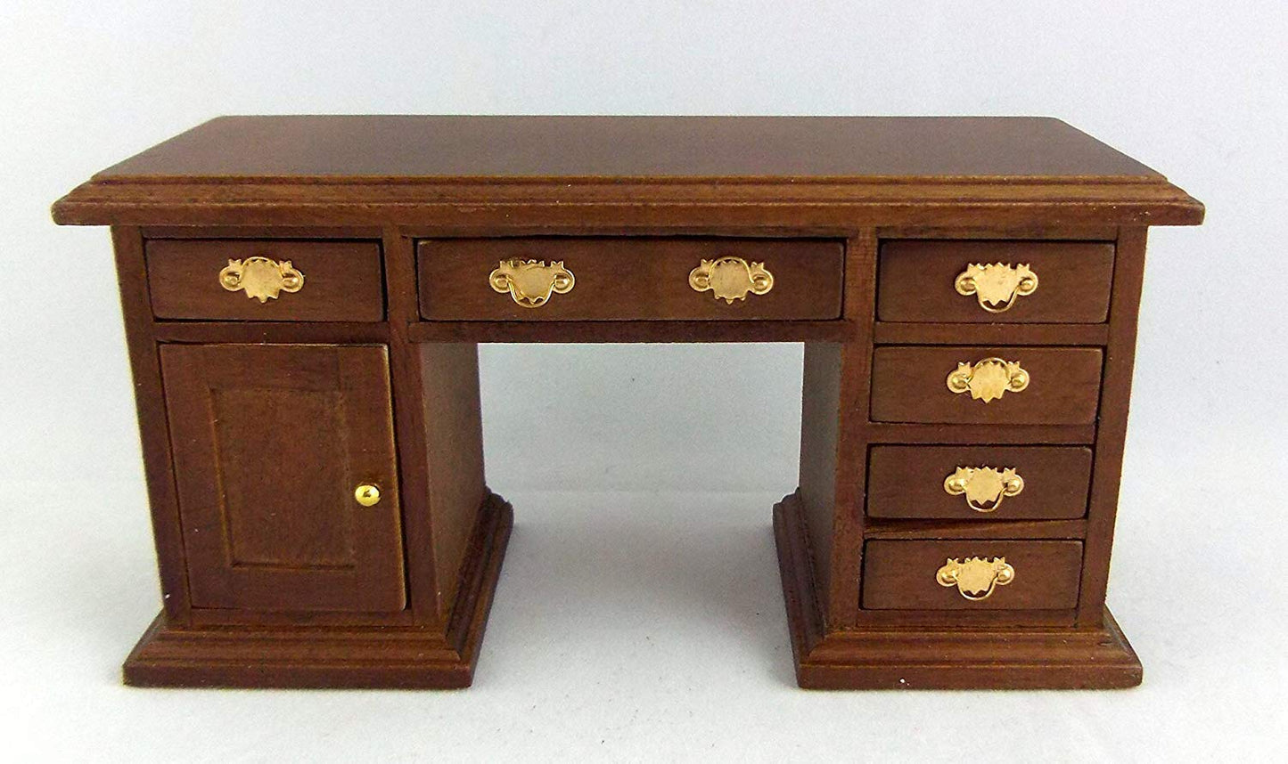 Dolls House Miniature Office Study Furniture Walnut Double Pedestal Library Desk
