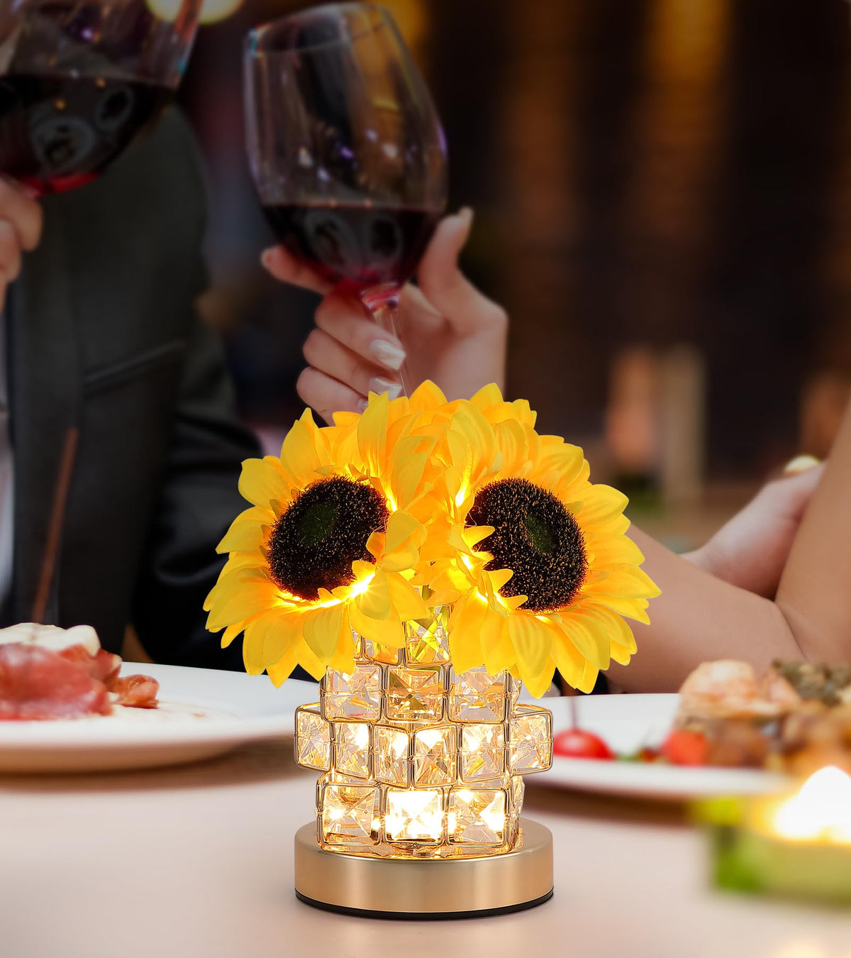 AIHYING Sunflowers Flower Lamp,Rechargeable Cordless Touch Lamp,3-Colour Infinitely Dimming Small Night Light,Crystal Table Lamp,Christmas/Mother's Day/Birthday Gifts for Women,Home Decor.