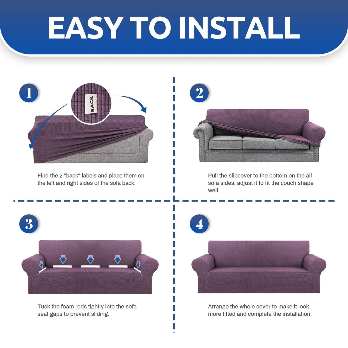 KEKUOU Stretch Loveseat Sofa Cover Slipcover,Couch Covers for 2 Cushion Couch Sofa (55"-78") Furniture Protector Sofa with Elastic Bottom for Kids,Dog. Jacquard Small Checked (Medium,Dark Purple)