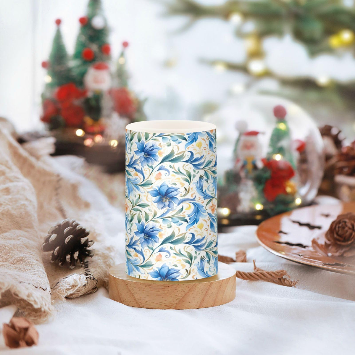 ALAZA Flowers Floral Blue Flickering Flameless Candles Battery Operated with Remote Timer,Tea Light Candles LED Pillar Votive Candles Set of 2 for Outdoor Indoor Decorations