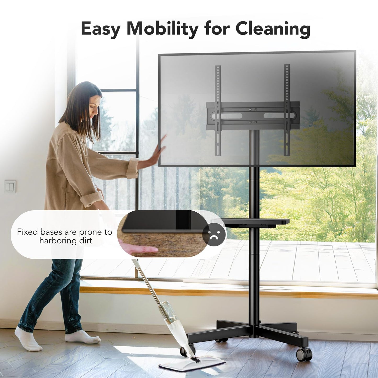 AX WABER Mobile TV Stand for 23-60 Inch LCD LED Flat/Curved Panel Screen TVs, Rolling TV Cart Holds up to 88Lbs Portable Stand with Shelf Rolling Floor Max VESA 400x400mm