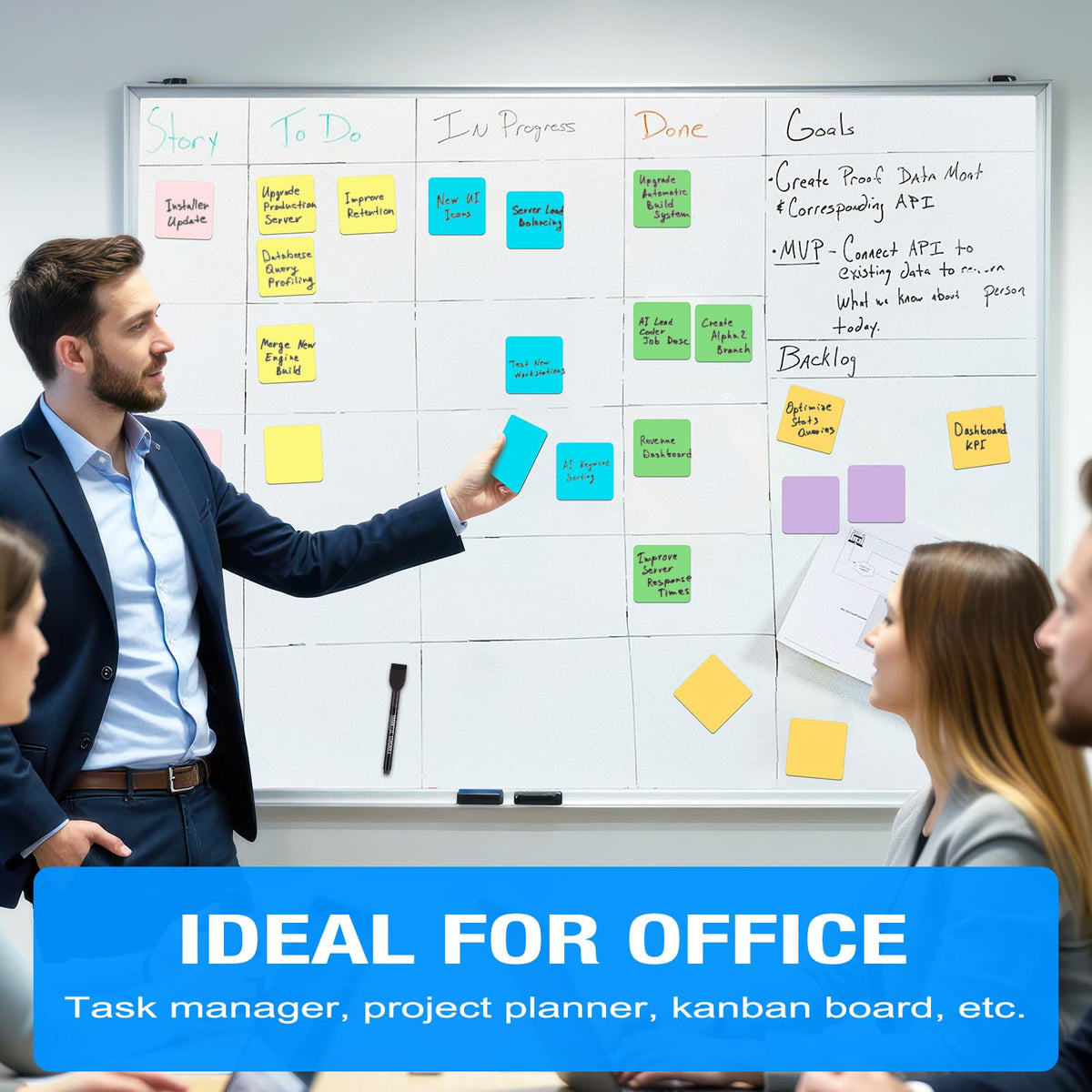 Bintomo Reusable Magnetic Sticky Notes: 30PCS 3"x3" Dry Erase Magnets Labels for Whiteboard, Fridge, Locker - Cute Erasable Post Sticker with Marker for Classroom Office Home White Board Accessories