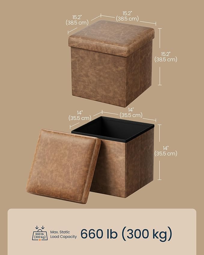 SONGMICS HOME Storage Ottoman, Removable Lid, Foldable Foot Stool, PU Leather