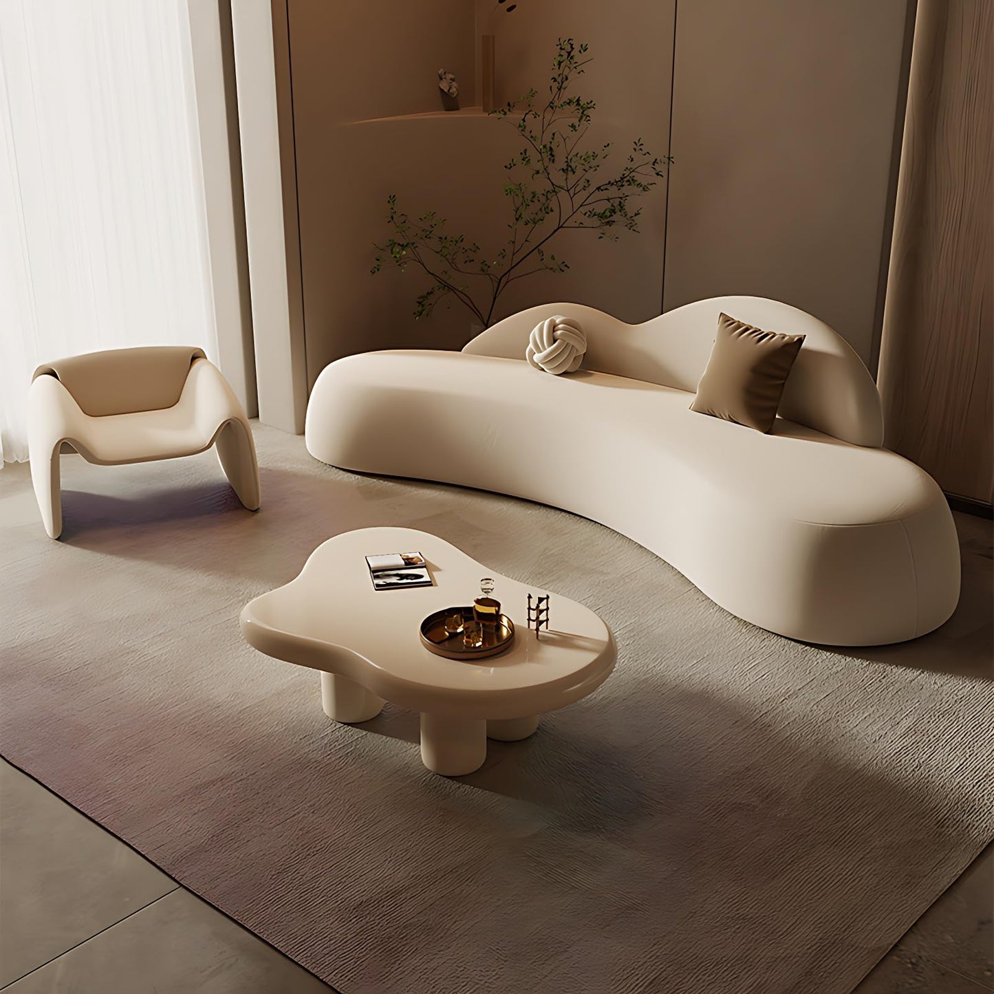 Arc Shaped Modular Sofa Set - Modern Leather Modular Sofa with High Density Cushions, Solid Wood Frame | Stylish Living Room Sofa Set, Suitable for Offices, Lounges (Style E, 67")