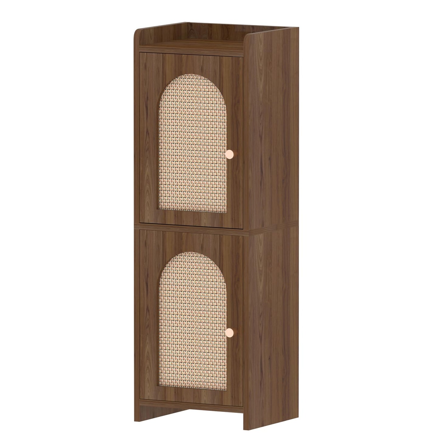 Rattan Bathroom Storage Cabinet,Corner Floor Cabinet with 2 Doors and Adjustable Shelf, Narrow Toilet Paper Cabinets with 2Hooks,Toilet Organizer for Small Spaces,7.87"D*9.84"W*29.72"H （Brown）