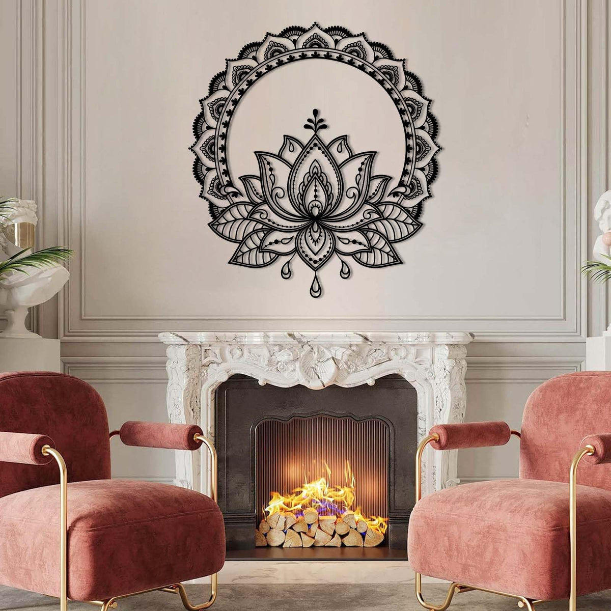 kawazu Mandala Lotus Flower Metal Wall Decor, Lotus Flower Metal Wall Art, Mandala Wall Decor, Flowers Art, Spiritual Home Decoration for Yoga Meditation Room (Gold, 19"x17"/47x43cm)
