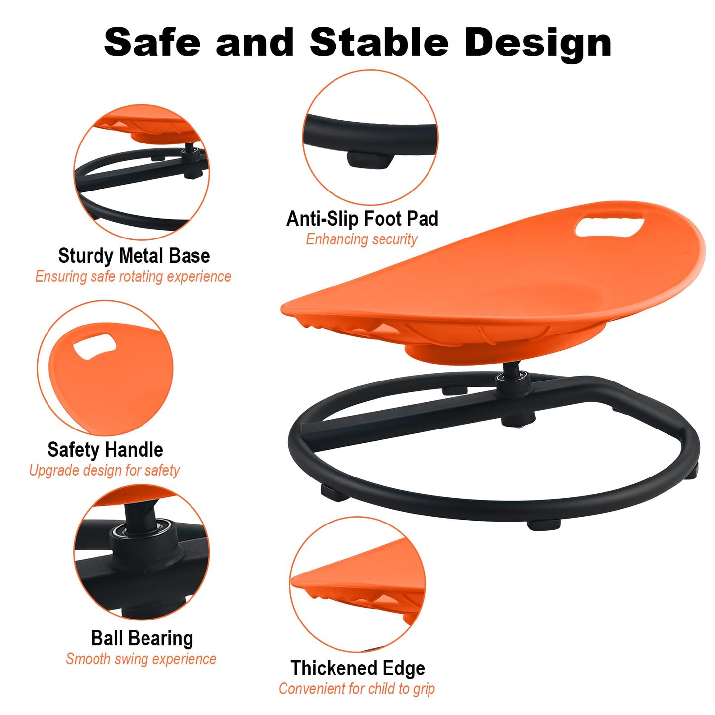 Casuenia Spinning Chair for Autistic Kids, Sensory Swivel Chair with Safety Handles, 220LBS Weight Capacity, Spinning Toy for Kids Autism & ADHD Age 3+, Sensory Product for Body Balance (Orange)