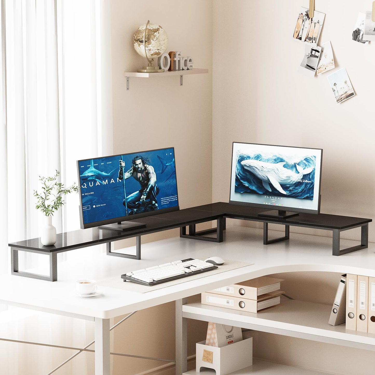 aboxoo 45" TV Riser with Light for 32-60 inch TV, TV Riser Stand Shelf, Tabletop TV Stand Riser, Computer Monitor Table for Home Living Room, Study Office (Black)