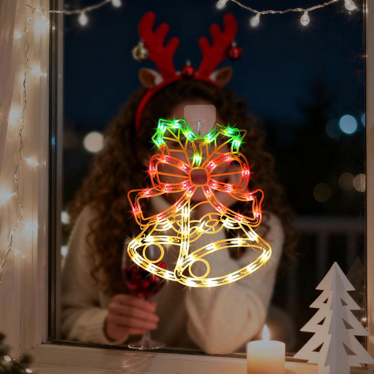15Inch Christmas Bell Light,Bell Decoration Lights,Christmas Window Silhouette Light,Double Side Sign Lamp Decoration for Holiday Indoor Wall Door Glass Decorations