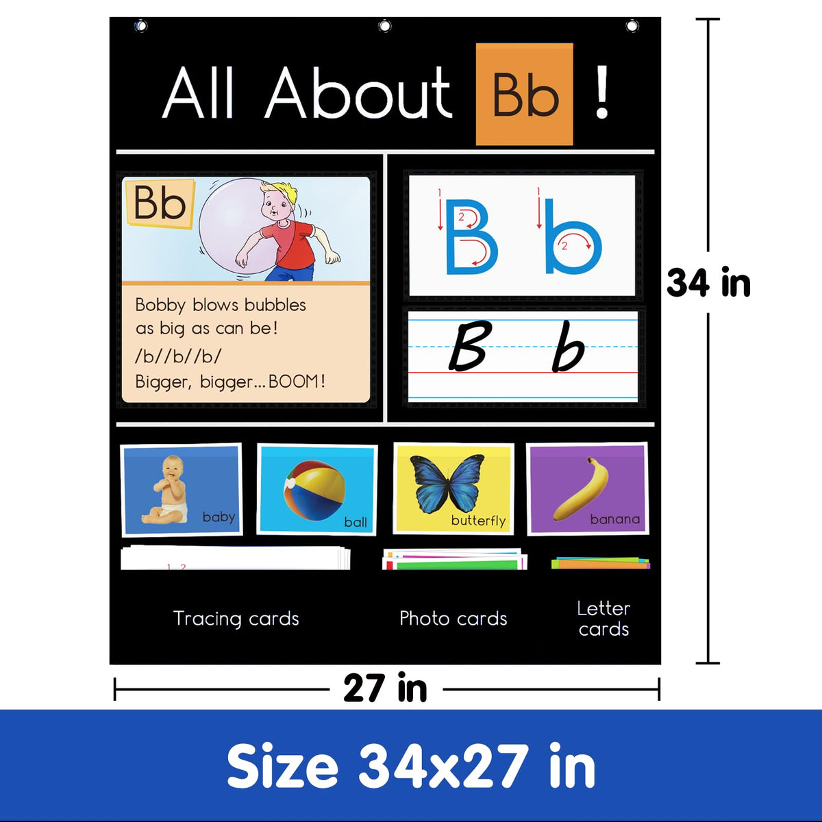Auchq All About Letter Pocket Chart, Letter of The Day/Week Activity Wall-Provides Student Daily Practice in Learning The Alphabet, Chants, Words-Great for Classroom Homeschool 34" x 27"