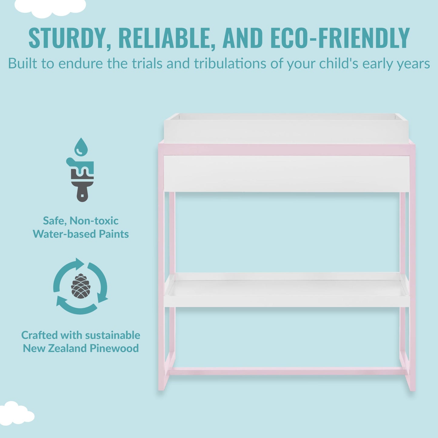 Dream On Me Arlo Changing Table in Blush Pink – Enclosed Dressing Area with Safety Strap, Solid New Zealand Pinewood, Non-Toxic Finish, Spacious Fixed Storage Shelf, Water-Resistant 1" Changing Pad