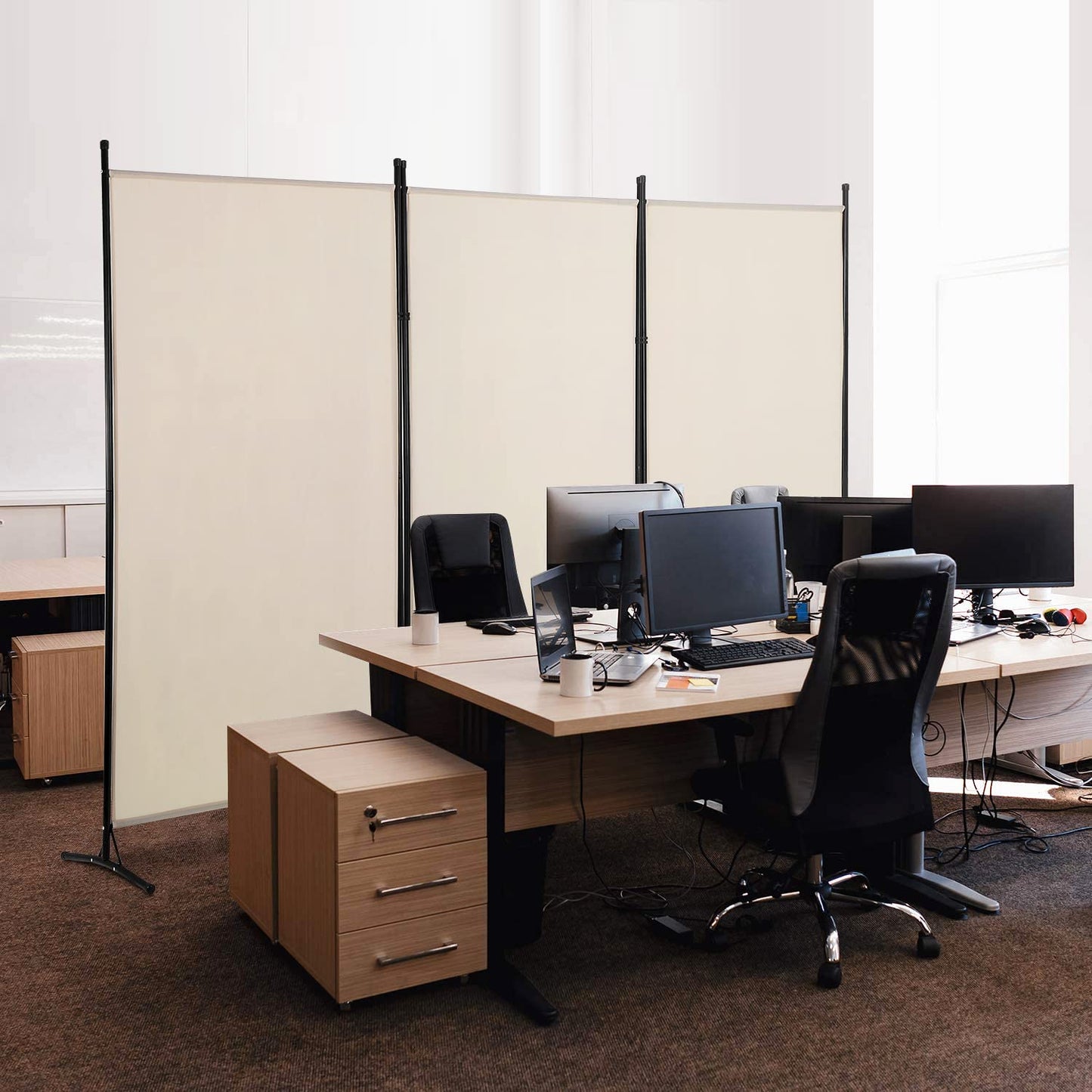 PayLessHere 3 Panel Room Divider Folding Privacy Screen 5.9FT Partition Room Separators with Metal Frame Portable Freestanding Room Divider for Bedroom,Office,Dining Room,Living Room,Beige