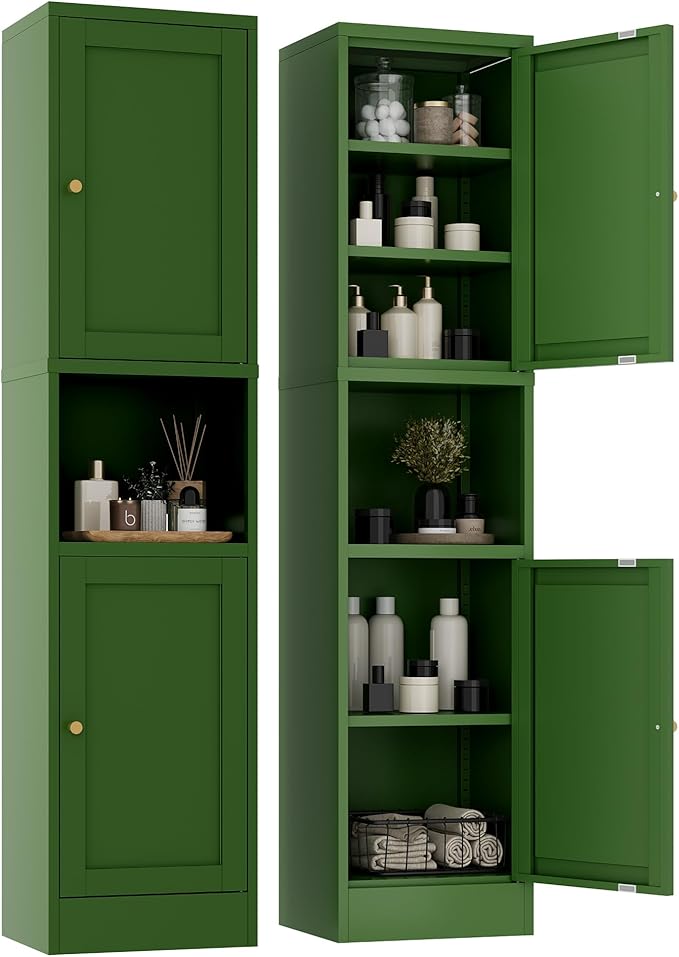 YAUWOH 2-Door Metal Storage Cabinet, Tall Slim Pantry Organizer