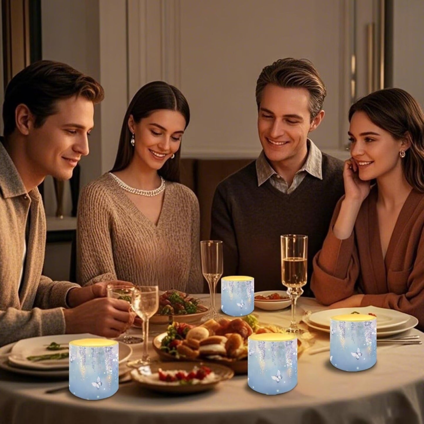 Cozeyat Blue Garden Safe Alternative Candles Set of 4 Battery Powered Flameless LED with Remote Timer Waterproof Flickering for Indoor Outdoor Beach Decor