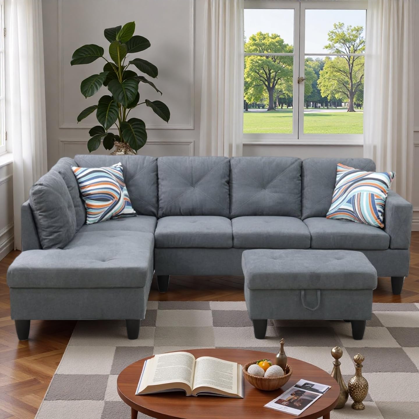 Trygoal 3-Piece L-Shaped Modular Leather Sofa – Convertible Sectional Couch with Movable Chaise & Storage Ottoman, Multi-Scene Use for Living Room, Apartment & Office, Dark Grey