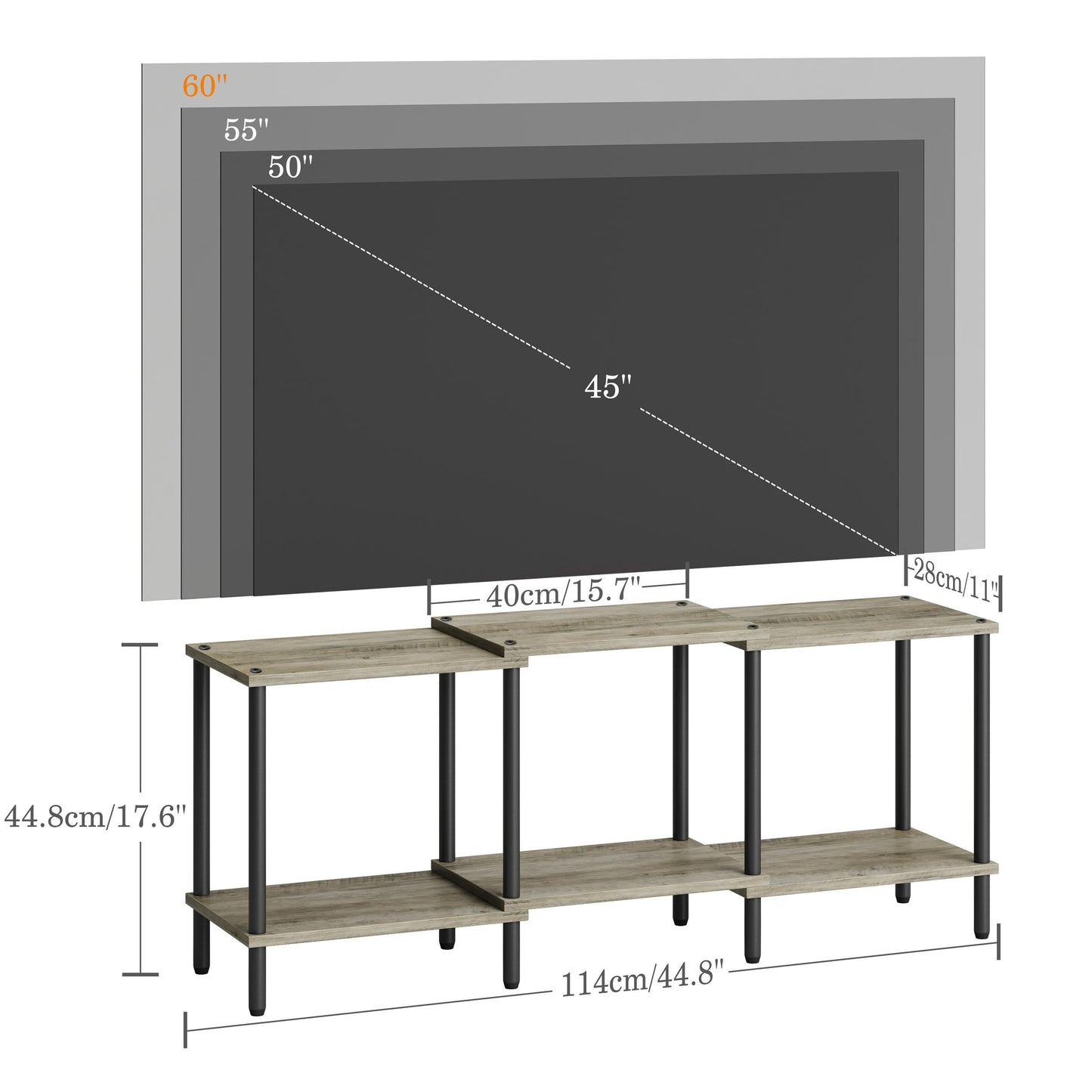 YAUKTAK TV Stand, Entertainment Center, Industrial TV Media Console Table with Open Storage Shelves, 2 Tier TV Cabinet for Living Room, Bedroom LTS107Q