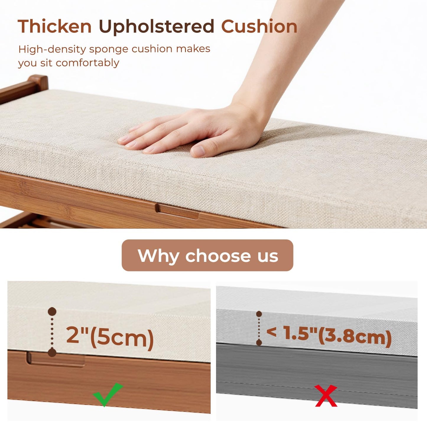 ACSWOD 39.4" Bamboo Shoe Bench with Cushion, 6 Hooks Coat Rack, 3-Tier Adjustable Storage Bench for Entryway, Heavy Duty Shoe Rack Organizer with Removable Soft Cushion for Living Room Bedroom Hallway