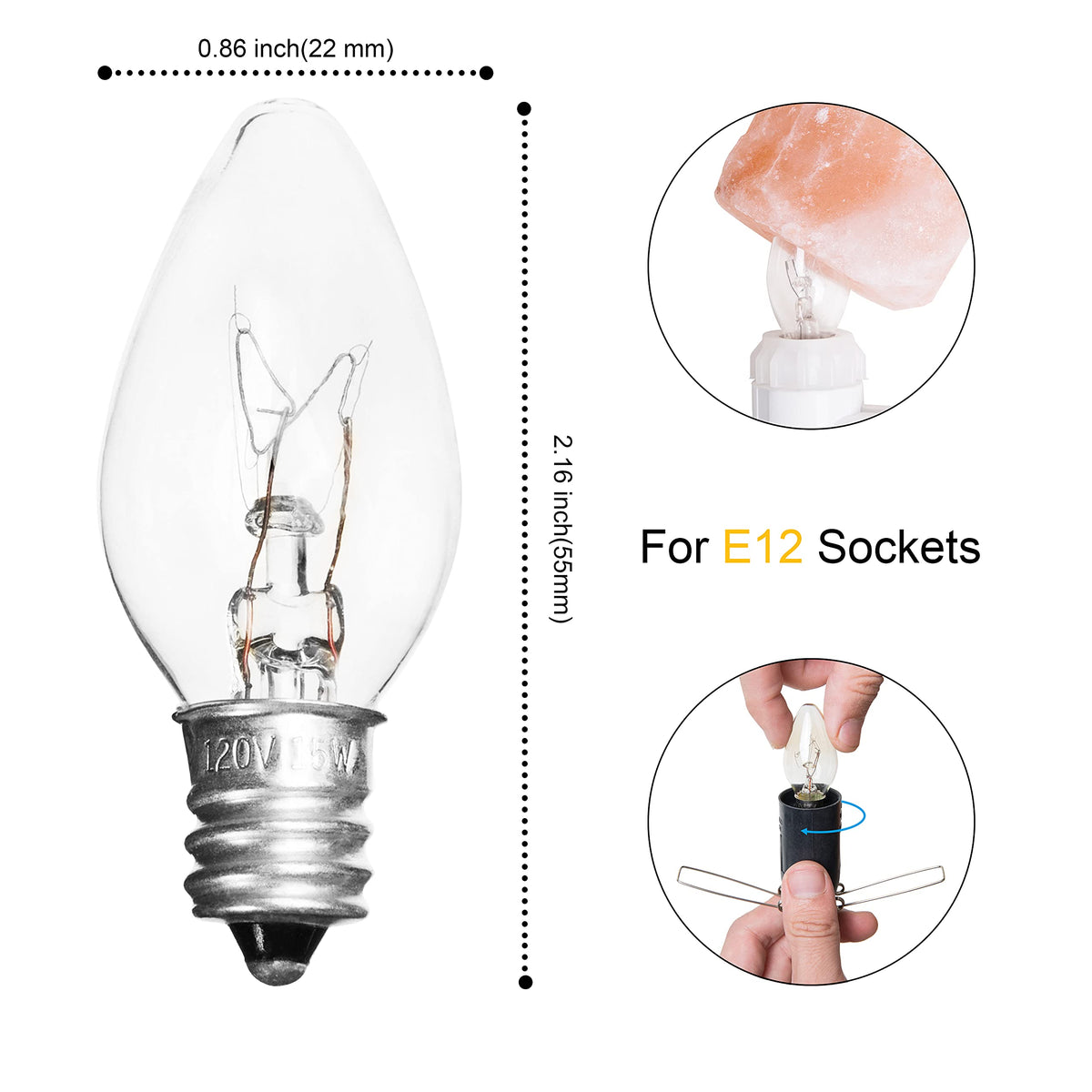 Venforze 2 Packs Himalayan Salt Lamp Cord Replacement with Dimmer Switch and 6 Packs E12 Halogen Salt Lamp Bulbs (5 Feet Cord & Fixed Butterfly Clip)