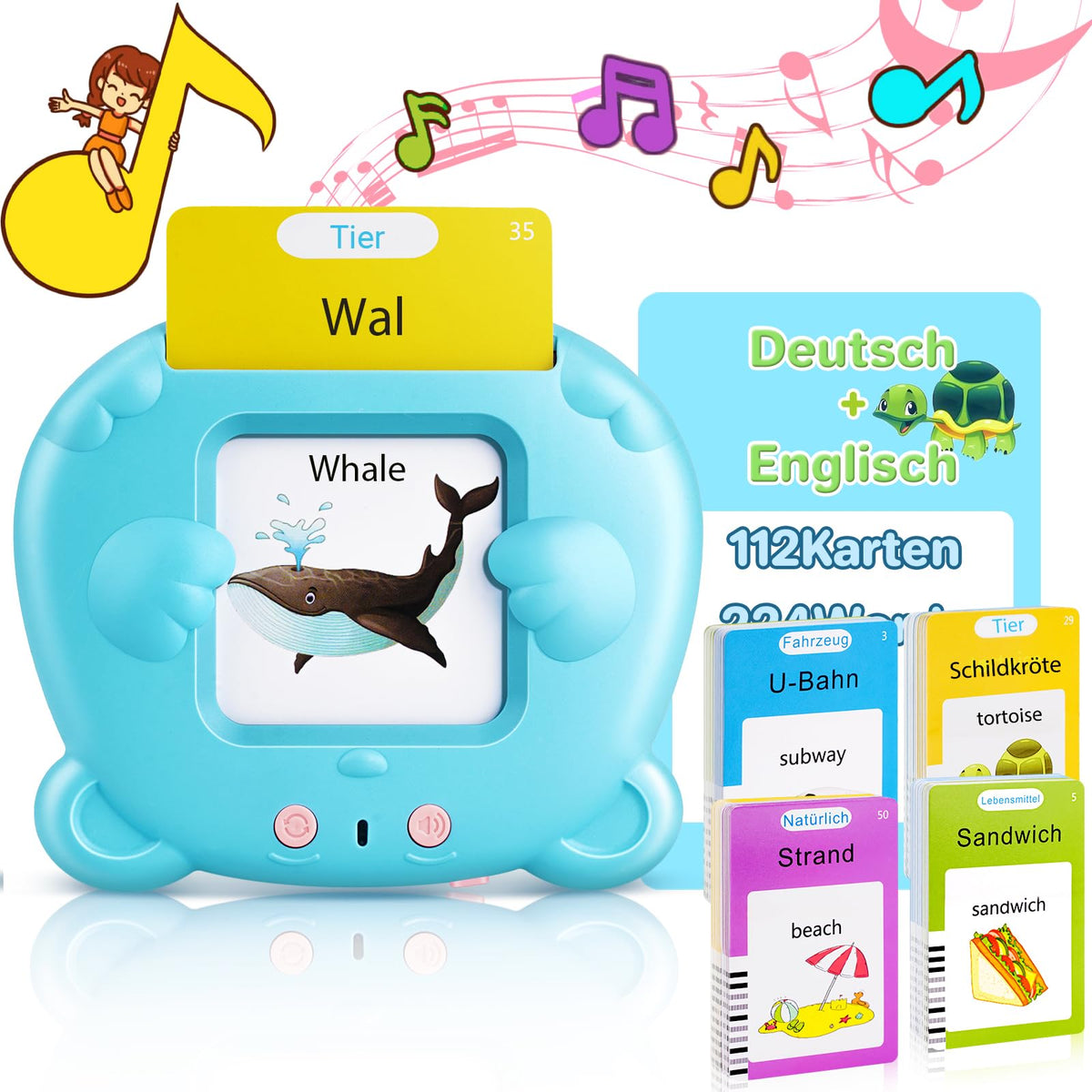 German & English Talking Flash Cards for Toddler, Learning Montessori Toys with 224 Sight Words, Speech Therapy Toys, Children's Sensory Preschool Learning Educational Birthday