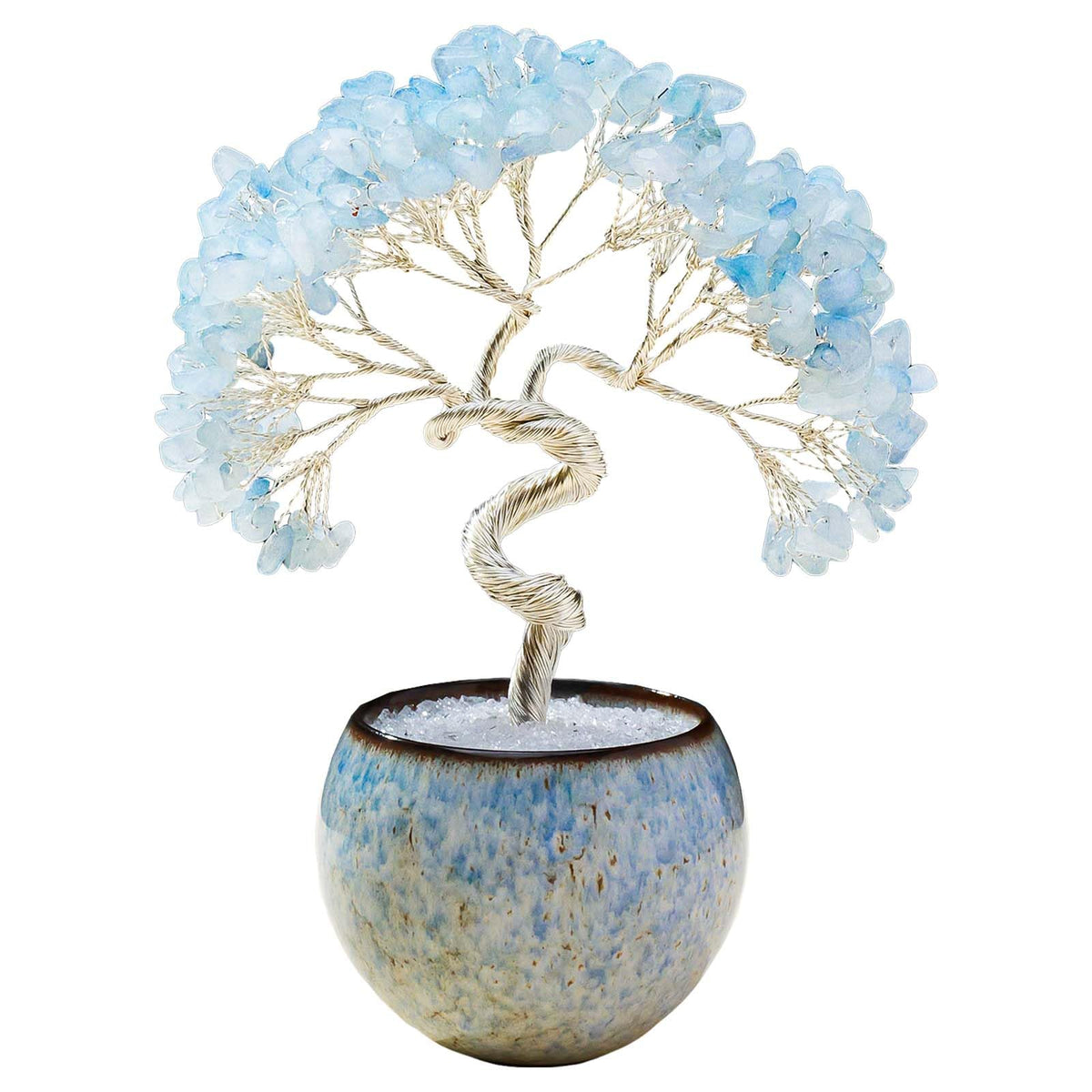 Runyangshi Aquamarine Crystal Tree of Life - 7in Chakra Crystal Money Tree with 297 Natural Healing Crystal Gemstone for Feng Shui, Luck, Balancing Energy Home Decor & Spiritual Gift