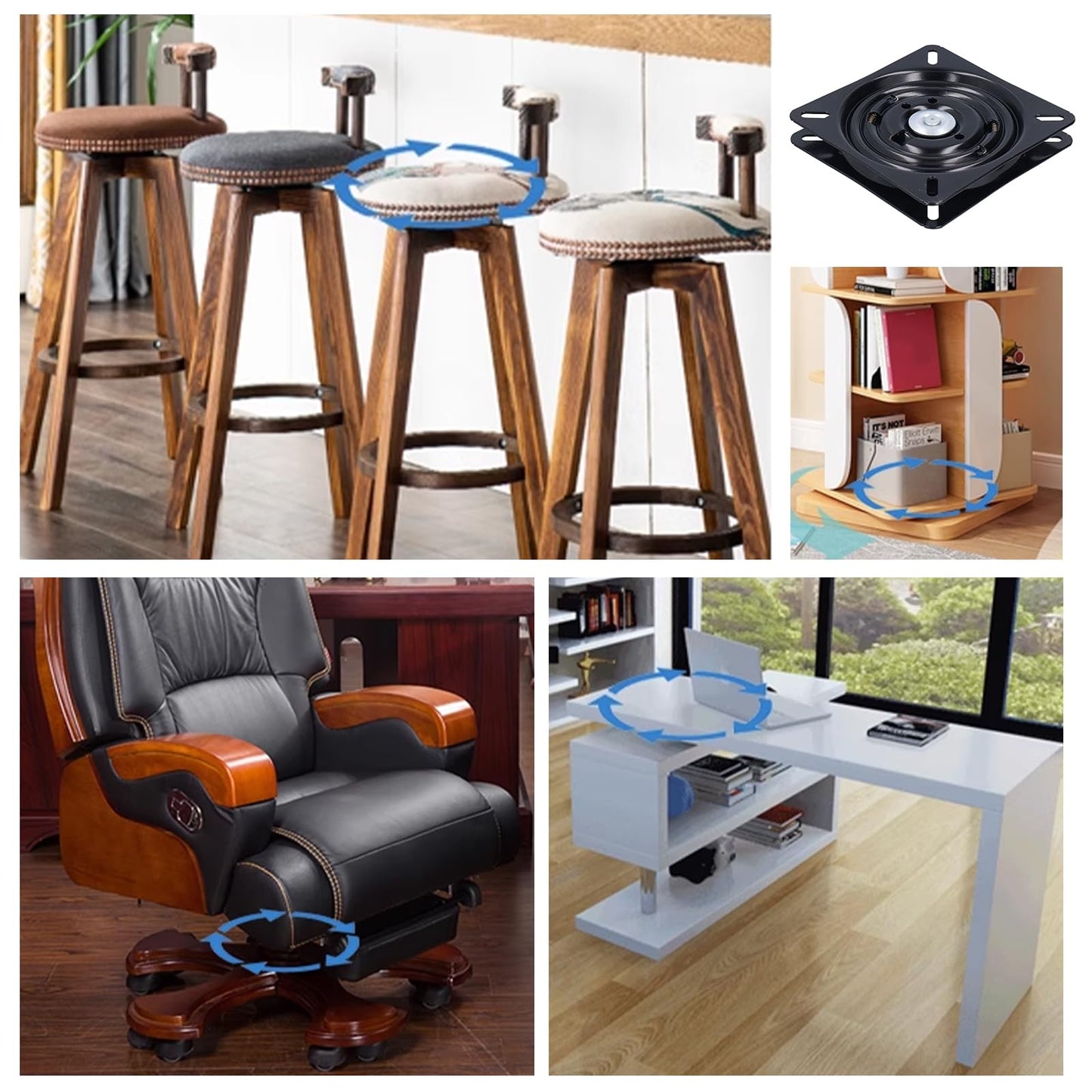 CHEOTIME 7 inch Bar Stool Swivel Plate, 360° Square Rotating Swivel Plate Chair Turntable Base Automatic Rebound Stool Rotating Base Turntable Hardwares for Home Bar Office