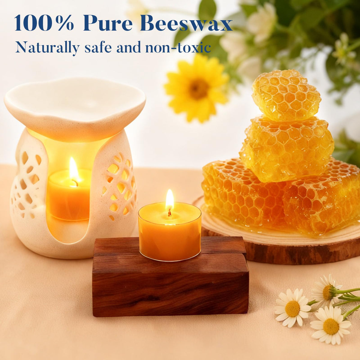 Crenovo Tea Lights Beeswax 36 Pack, 8-Hour 100% Pure Bees Wax Tealight Candles, Smokeless Unscented Votive Cup Candles for Home Spa Meditation Relaxation