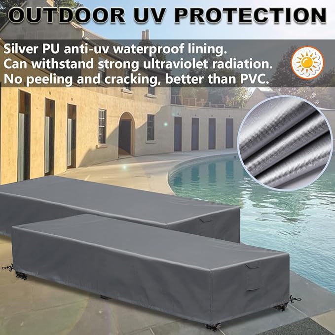 Waterproof Patio Lounge Chair Cover 2 Pack Outdoor Chaise Lounge Covers 600D