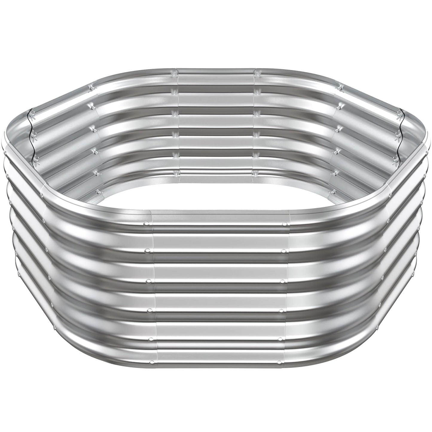VAMFUTRE Hexagon Raised Garden Bed, 48 Inch Diagonal & 16.5 Inch Tall, Galvanized Steel Planter Box with Wave-Shaped Metal Panels for Outdoor Flower,Tree,Herb & Vegetable Garden (Silver, 4FT X 1.5FT)