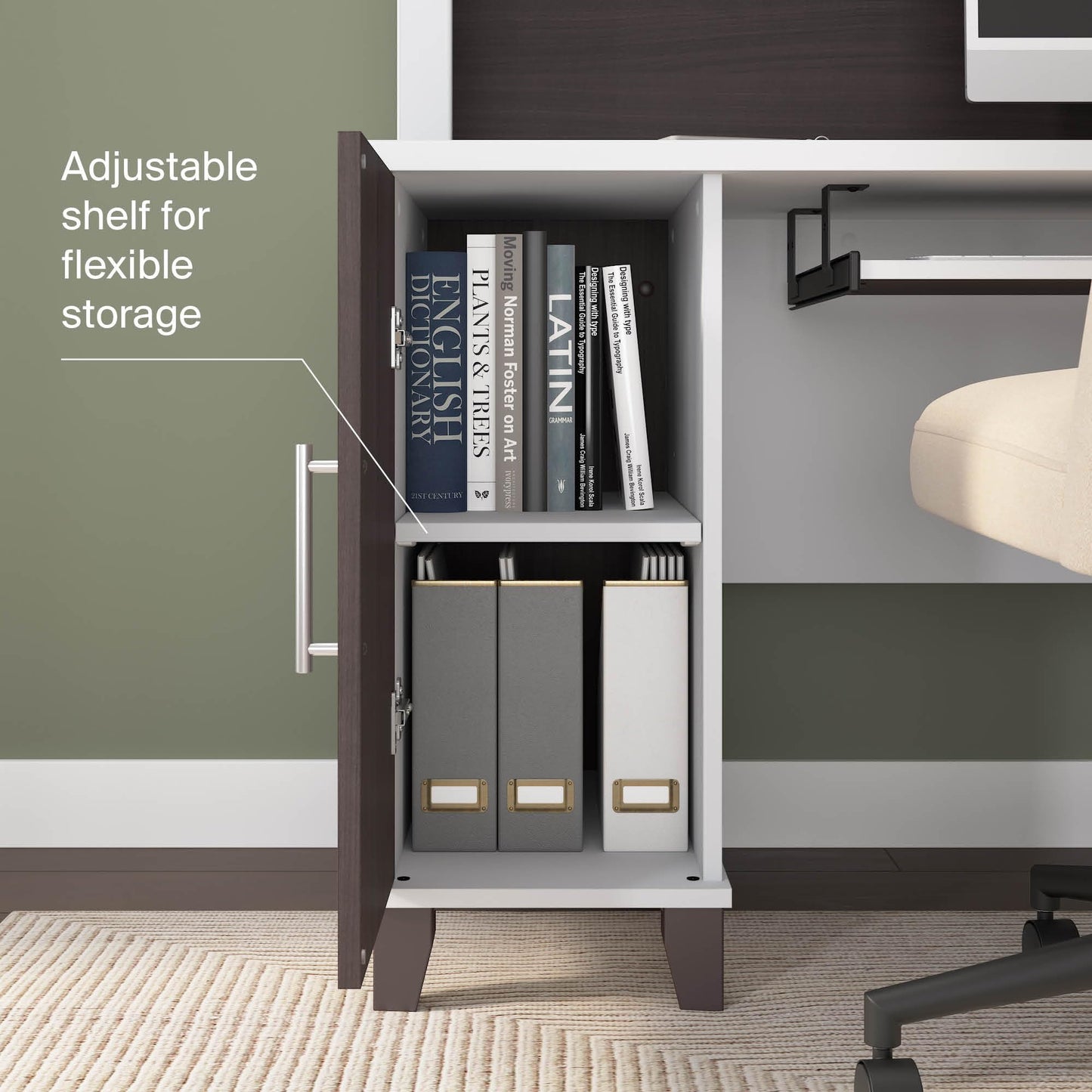 Bush Home 72-Inch L-Shaped Desk with Hutch, Corner Computer Office Desk with File and Box Drawers, Shelves and Storage Cabinet, Home Office Workstation, Somerset Collection, Storm Gray and White
