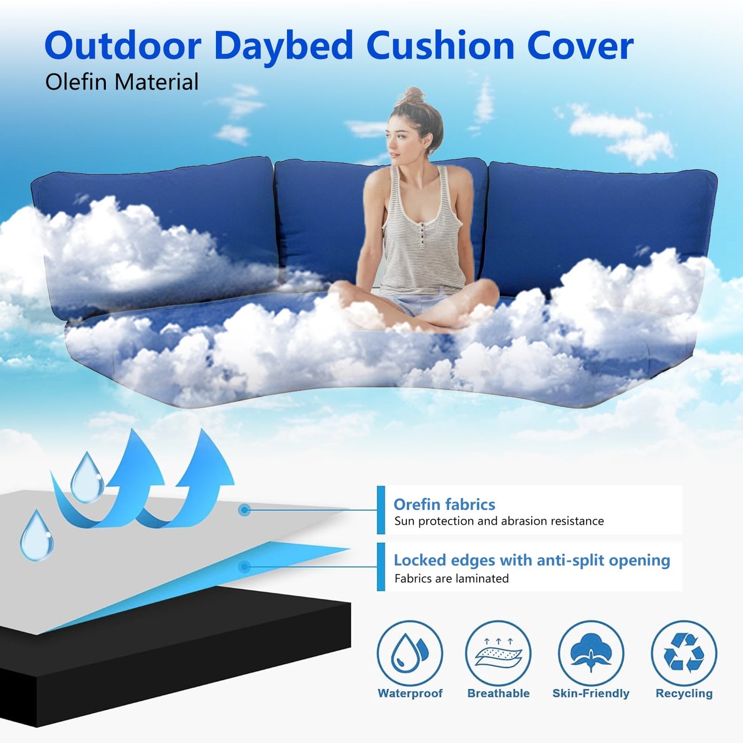MFPMTUXO Outdoor Curved Sofa Cushion Cover with Zipper & Anti-Slip Particles, Half Moon Patio Furniture Cushions Covers Waterproof, Olefin Fabric-ONLY Cover (Navy Blue, 77/40 * 28 * 5.3inch)