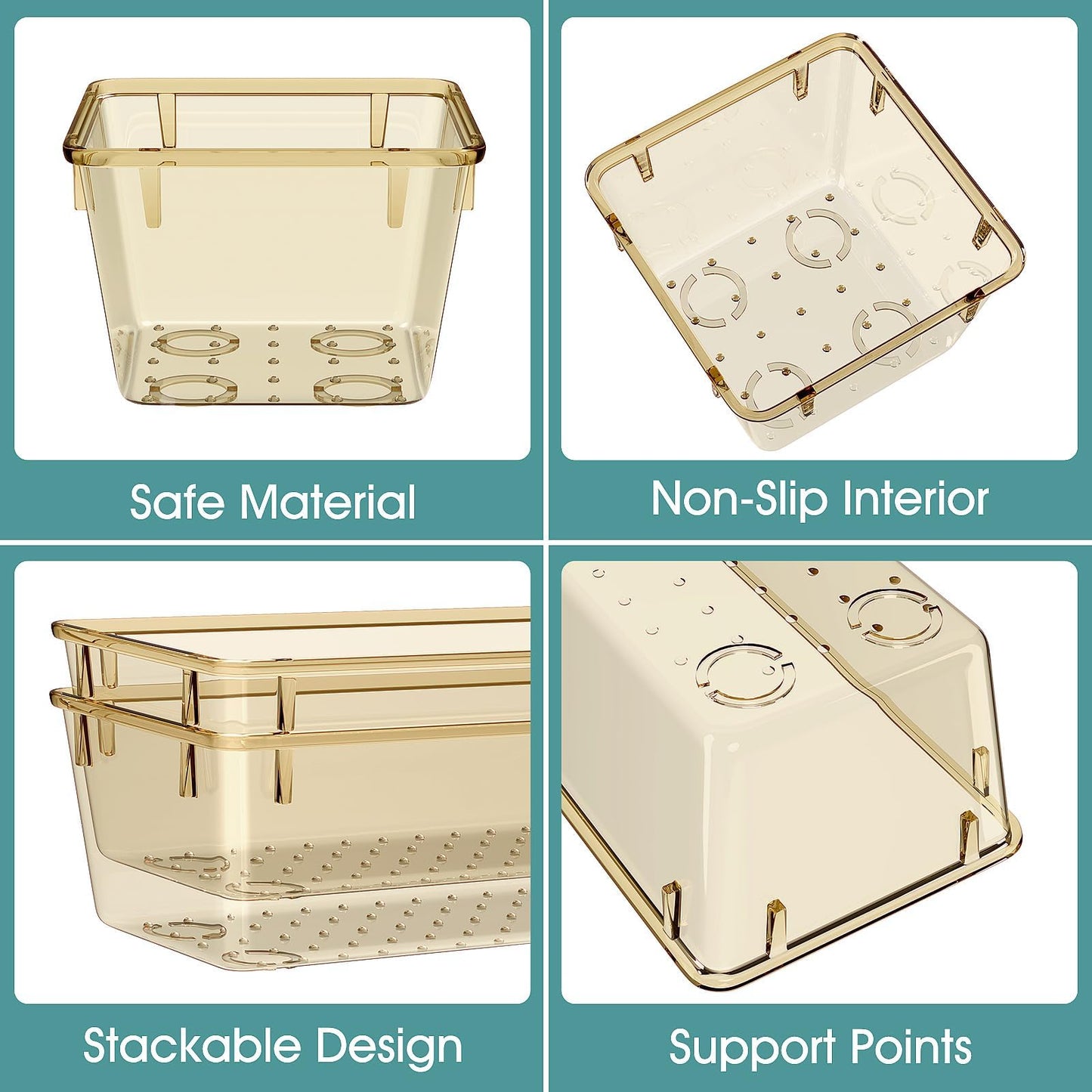 WOWBOX 25 PCS Plastic Drawer Organizer Set, 4 Sizes Desk Drawer Divider Organizers and Storage Bins for Makeup, Jewelry, Gadgets for Kitchen, Bedroom, Bathroom, Office, Clear Champagne