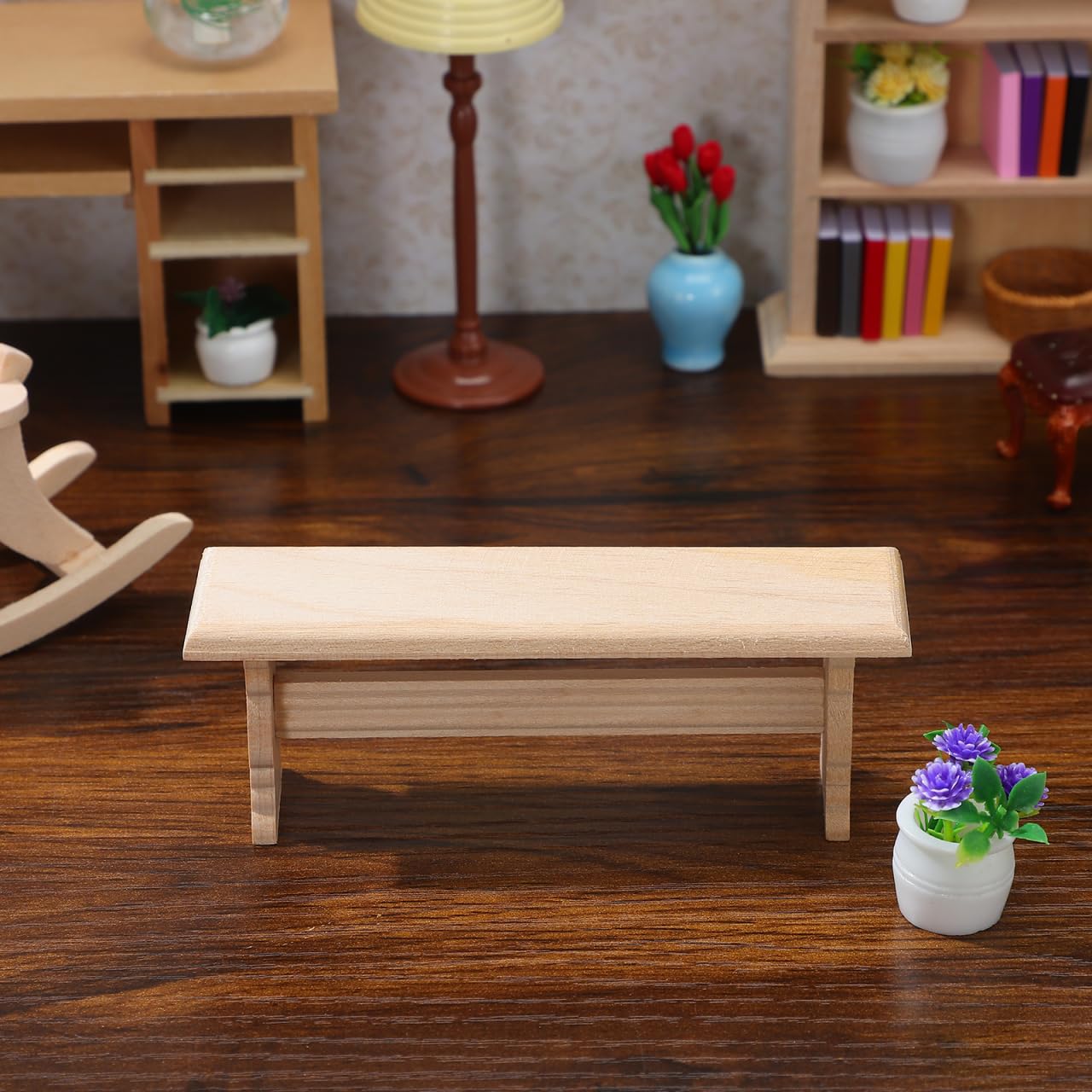 KESYOO Mini Wooden Bench Dollhouse Furniture Wooden Miniature Storage Bench for House Decor Accessory for Mini House and Landscape