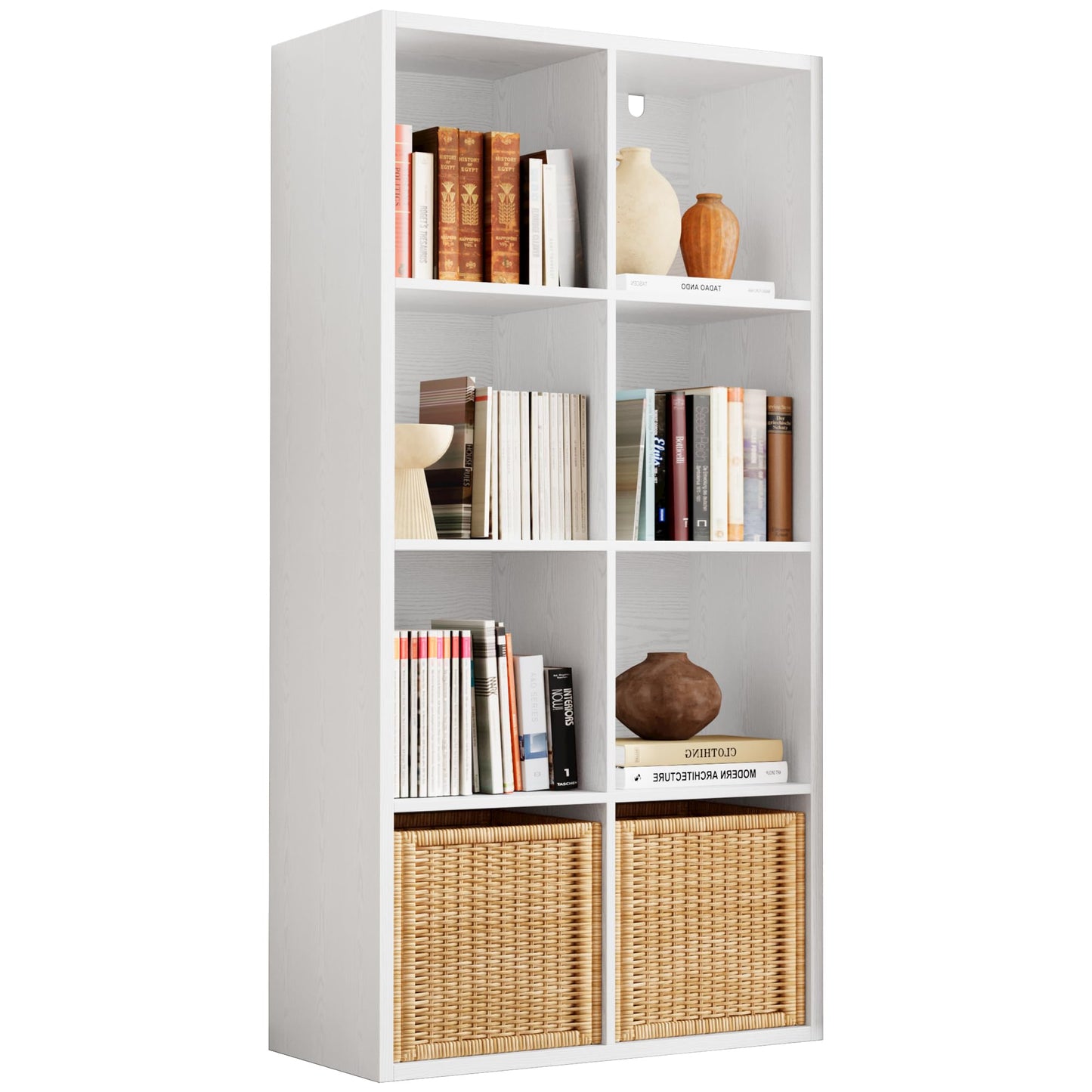 IRONCK Bookshelf, 8-Cube Storage Cube Shelf Organizer, Extra Thick Frame Horizontally & Vertically Reversible Bookcase with Open for Living Room, Bedroom, Home Office, White